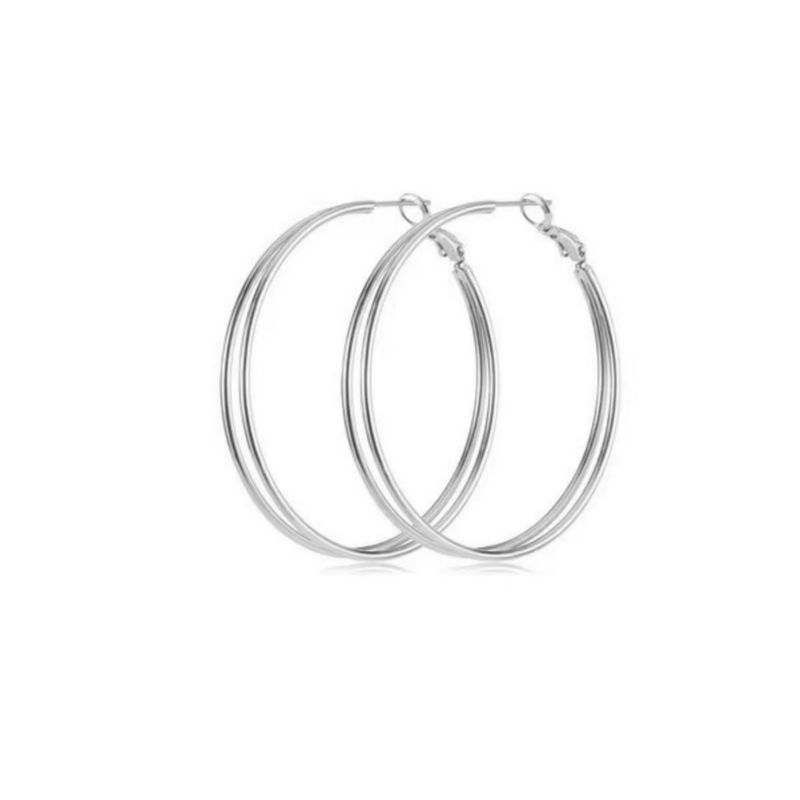 

Zoozmini Simple Cold Style Double Ring Big Ear Stud Female Elegant Classy Stylish Ear Ring Sexy Easiest for Match Earrings Silver plated