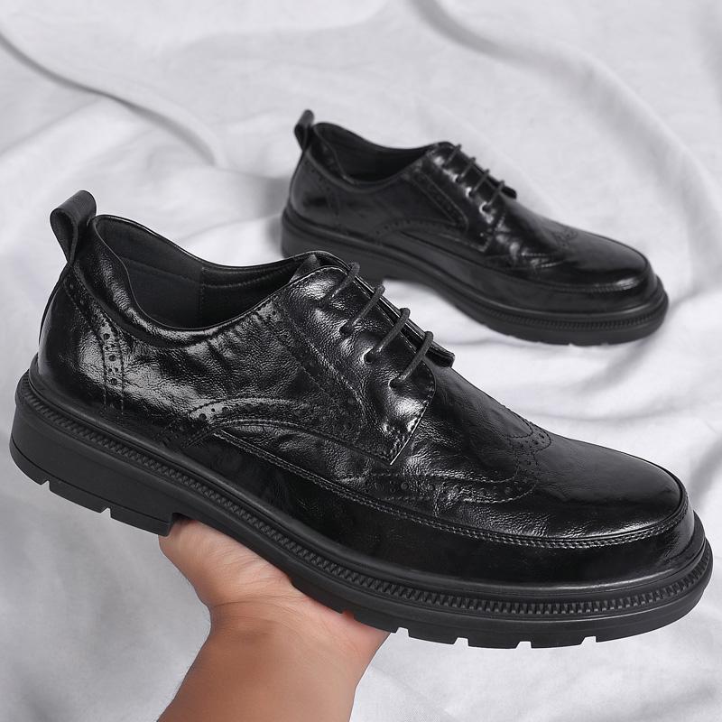 Fashion Spring Business Casual Shoes Leather Shoes Thick Soled Formal Shoes Fashion Brogue Shoes Elegant Leisure Walk Oxford Male Shoes