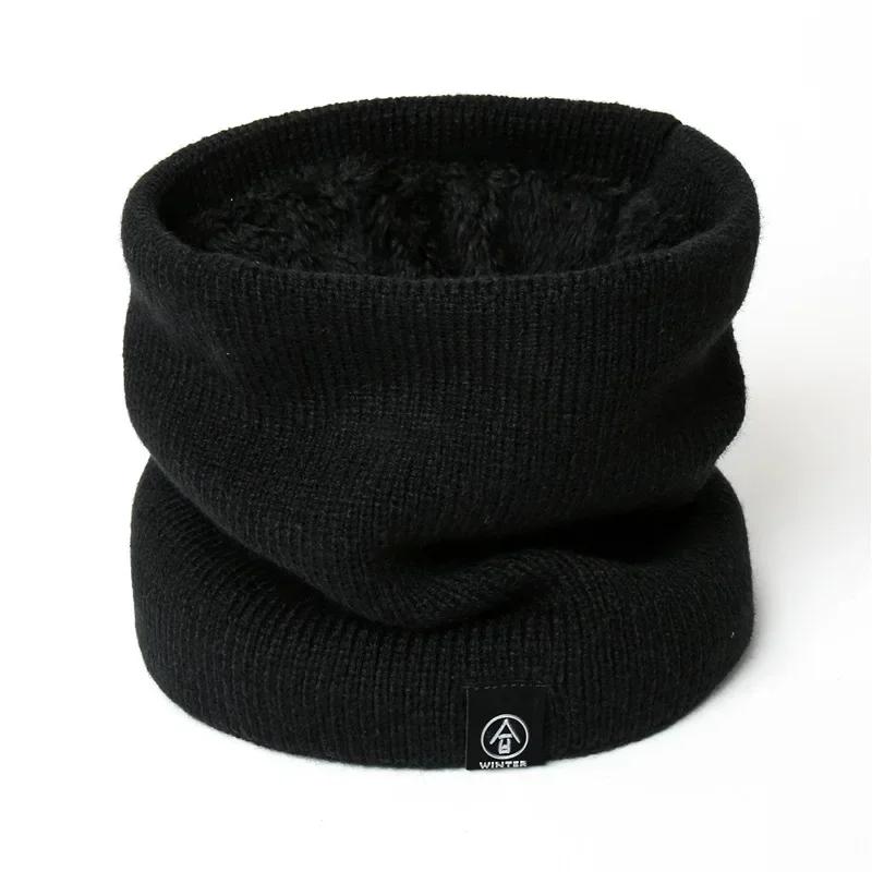 Unisex Solid Warm Winter Ring Scarf Women Men Plus Velvet Knitted Full Face Mask Snood Neck Scarves Bufanda Thick Muffler