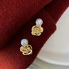 Rose series, natural freshwater pearl camellia stud earrings, light luxury temperament, niche earrings, women, silver needles