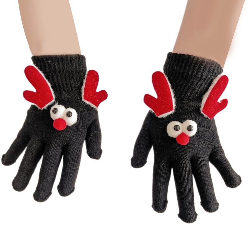 

Зимние теплые перчатки с 3D-декором в виде оленей, Рождественские перчатки/носки для вечеринок, семейных посиделок, трикотаж для родителей и детей