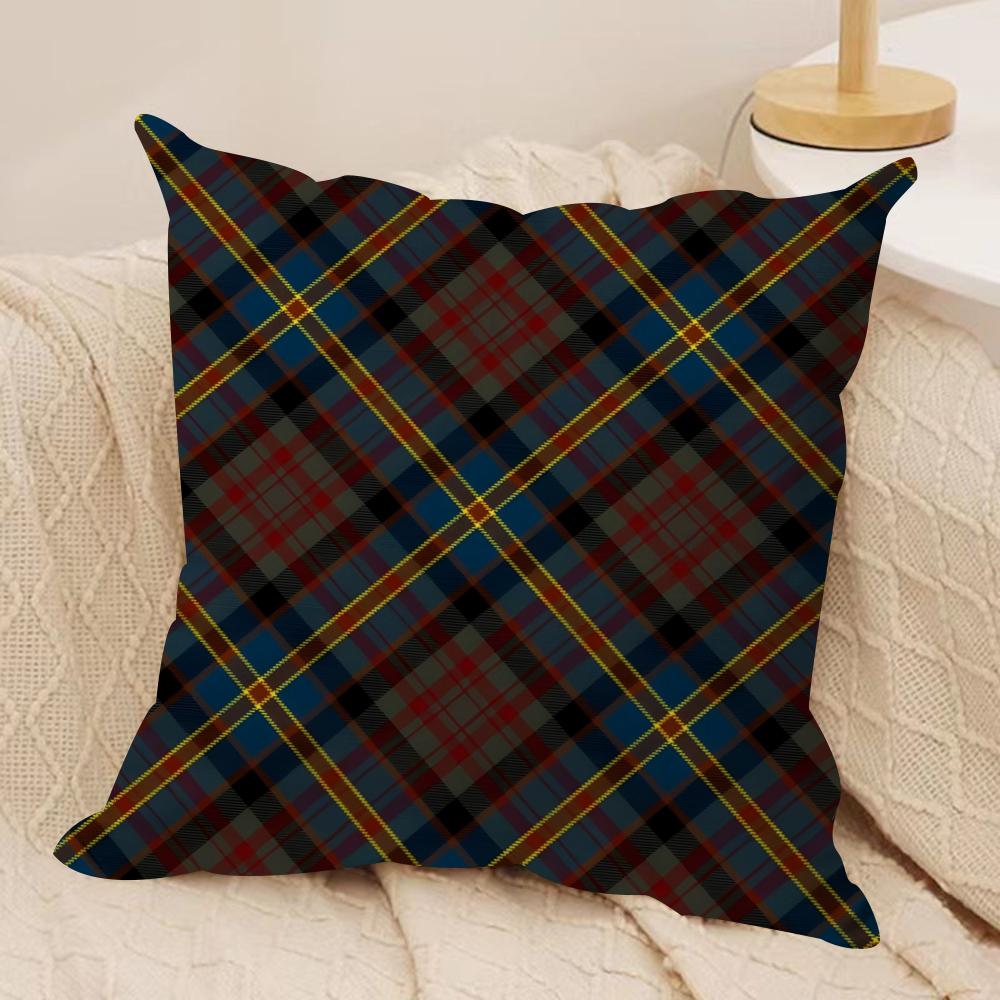 Christmas Plaid Cushion Cover Silky Short Plush DoubleSided Printed Pillow Case for Sofa All Seasons Home Decor Gift