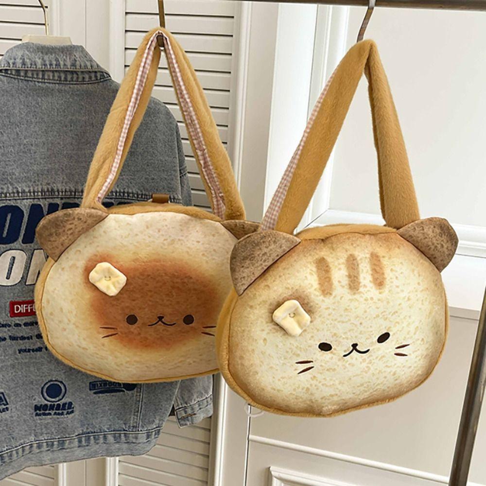 Harajuku Cartoon Toast Tote Bag Yellow Crossbody Bag Casual Butter Cat Shoulder Bag  Girls