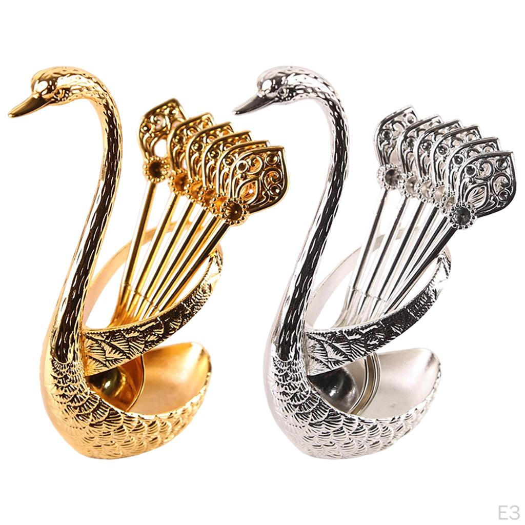Set, Decorative Swan Base 6 Mixing Spoons, Dessert, Ice , Coffee, Teaspoon,