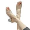 Slippers Female Transparent Semi-drag Summer 2025 New Crystal Thick Heel Outer Wear High Heels Open-toed Rhinestone One-word Drag