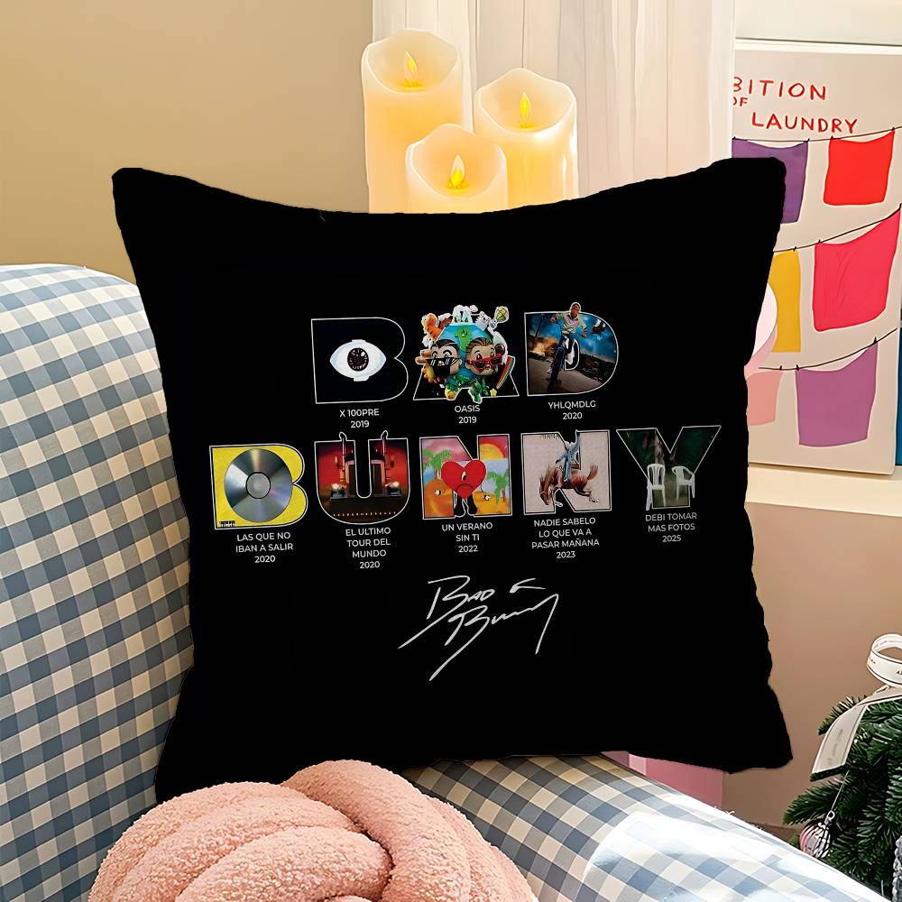 Global Reggaeton Star B-Bad Bunny Cushion Cover Polyester Sofa Cushions Decorative Throw Pillows Home Decoration Pillowcover