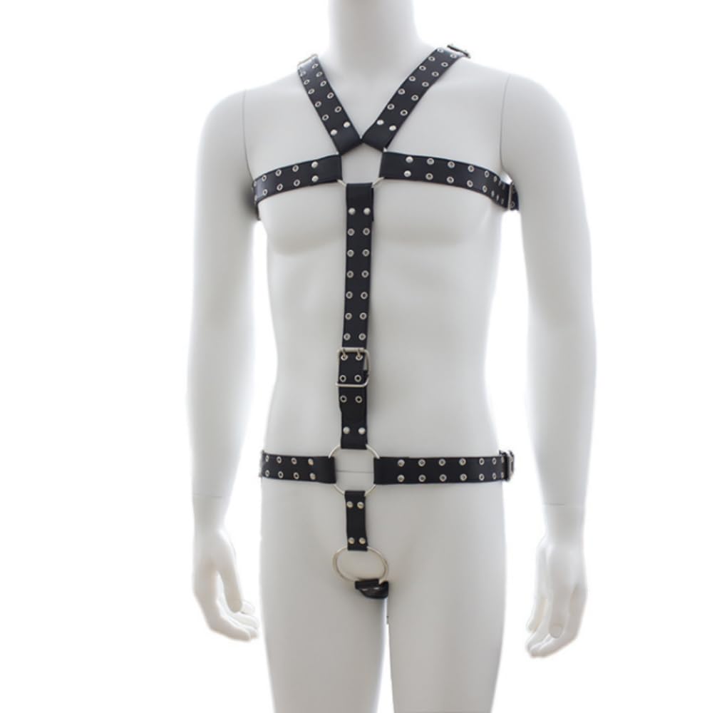 HuaHuiYuan SM Goods Leather Body Harness for Punk Leather Top Cage Chest and Half Hardcore Extreme Bondage Secret Open Adjustable Popular for Black