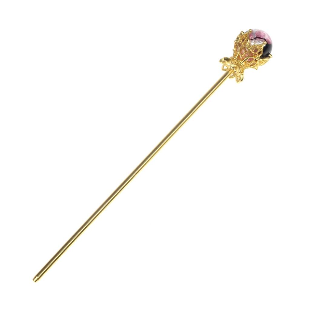 Sea Drop Kanzashi Hairpin, Glow-in-the-Dark Firefly Glass Bead, Pink, 14mm, Luminous Gold, Single Hair Ornament, Japanese Style, for Yukata, Kimono,