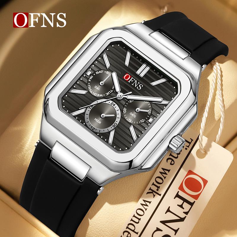 Men's Multifunction Watch Square Dial Classic Fashion Style Luminous Waterproof Steel/Silicone Strap Quartz Wristwatch Male