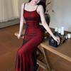 Women Gradient Mesh Midi Dress Spaghetti Strap Square Neck Bodycon Side Ruched Slim Fit Flowy Mermaid Dress for Date Night Cocktail Party Evening Out