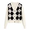 Women's Sweater Cardigan Argyle Pattern Long Sleeve England Style Sweater Top