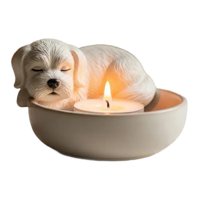 Hand Paint Dog Light Holders Unique Handcraft Resin Stand for Home Decoration Gift J0MC