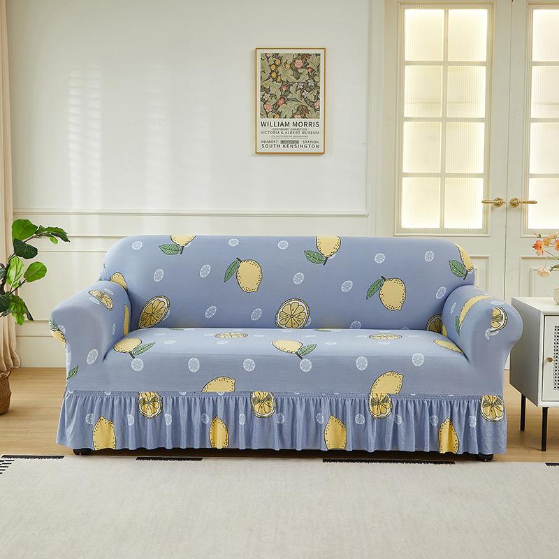 Floral Printed Elastic Sofa Cover With Skirt Hem Non-Slip Seat Cushion With Elastic Band All-Cover Couch Covers For All Seasons