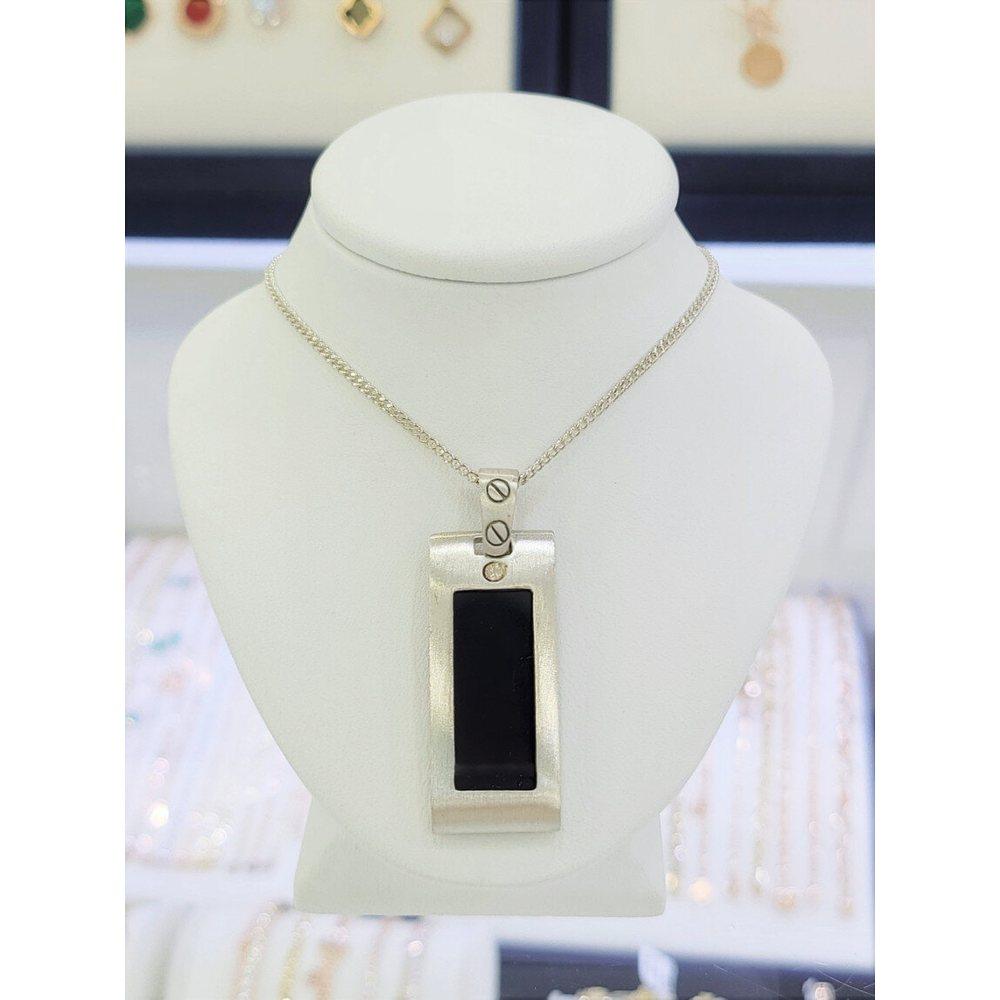 Sterling Silver/92.5 Silver Black Onyx Gemstone Unisex Necklace Pendant Ss12J10574P - Unplated - Pendant Only