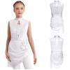 Girls Asymmetrical Skating Dress Sleeveless Backless Cutout Sheer Mesh Overlay Rhinestone Applique Competition Dance Costume