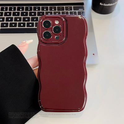 Burgundy Suitable for IPhone 15 IPhone Case 17promax Solid Color Air Cushion 13 Silicone 16 Wave 11 Soft