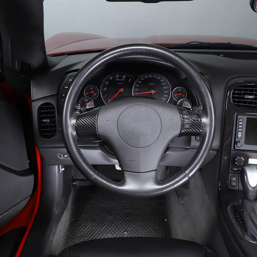 Carbon fiber ABS Interior Steering Wheel Button Trim Cover For Corvette C6 06-11