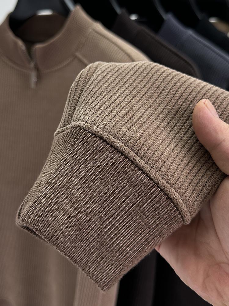 Brand Men's Fleece-Lined Half-Zip Collar Sweatshirt: Autumn & Winter Casual Trendy Warm Pullover Sweater.