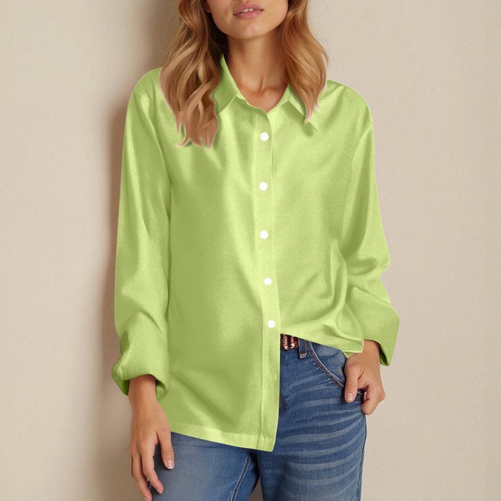 Women's Fashionable And Casual -color Long-sleeved Cotton And Linen Shirt Top