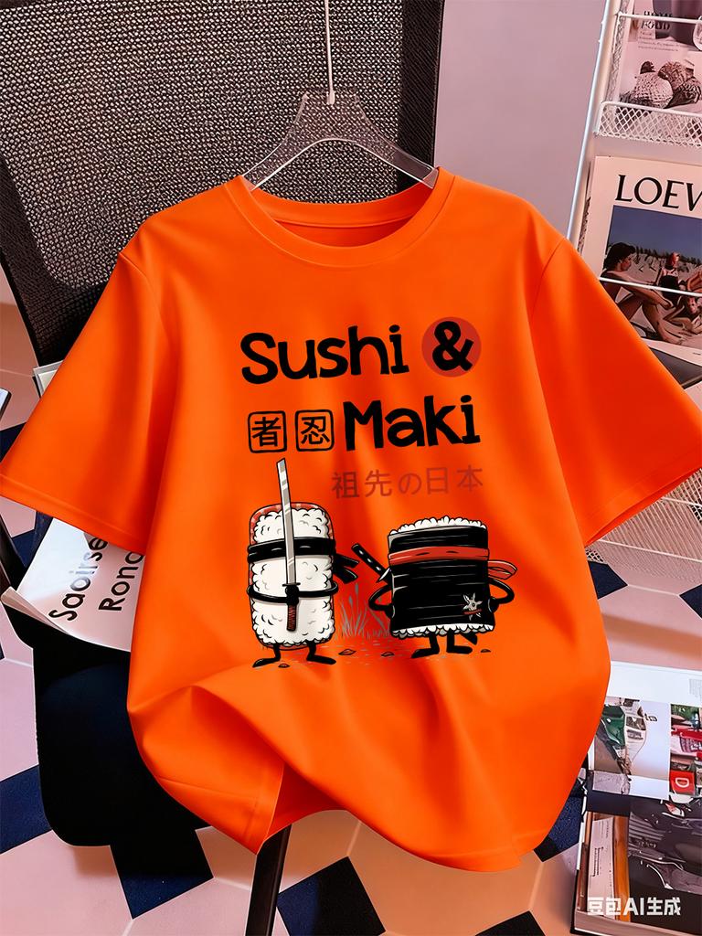 Japanese Sushi Maki Printing TShirts Womens Cotton Summer Short Sleeve Tops Soft Loose ONeck T Shirt Casual Womans Clothes