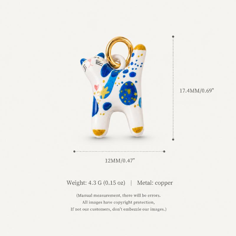 Cartoon Animal Ceramic Pendant Hand Painted Blue White Porcelain Charm Cute Cat Horse Bird Bead For Diy Necklace Jewelry Making