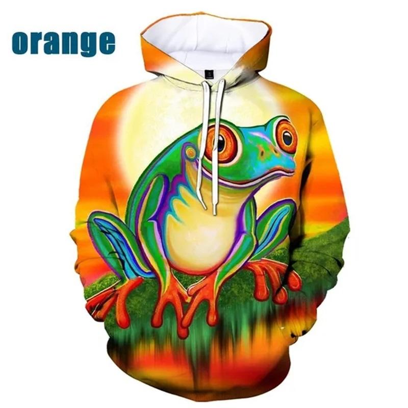 Mode Huvtröjor 3D Tryck Groda Djur Grafiska Huvtröjor Casual Plus Size Pullover Sweatshirts Toppar Herr Heltryckt Huvtröja