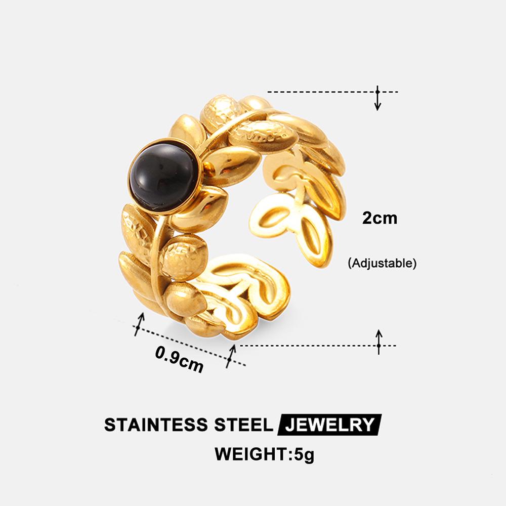 Adjustable Turquoise-Leaf Stainless Steel Ring - Non-Fading, Fashionable Jewelry for Women