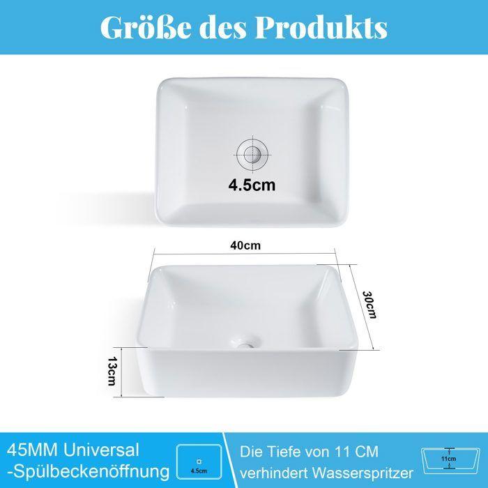 Lavabo Nettlife vasque à poser en céramique - vasque à poser carrée salle de bain blanche vasque 40x30x13cm