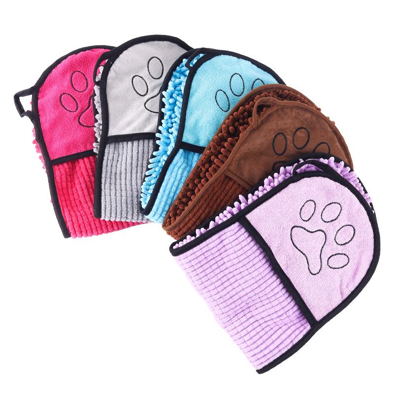 Chenille Dog & Cat Exfoliating Bath Towel Glove - Absorbent & Quick-Drying