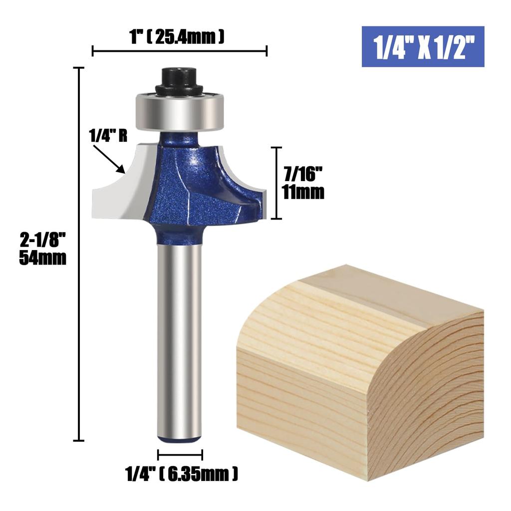 Vearter Round Face Trimmer Chamfer Carbide Arc Face Router Chamfer Radius Cutting DIY Woodworking Electric Trimmer Router Bit for Woodworking Bit,