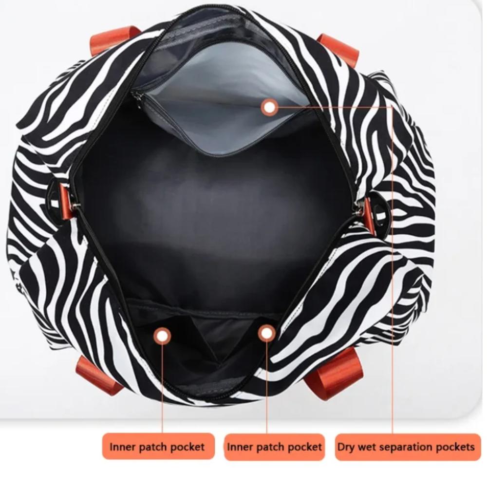 Spacious & Durable Women's Carry-On Travel Bag with Animal Print Nylon Large Capacity Sports Gym Bag  Weekend Overnight Bag