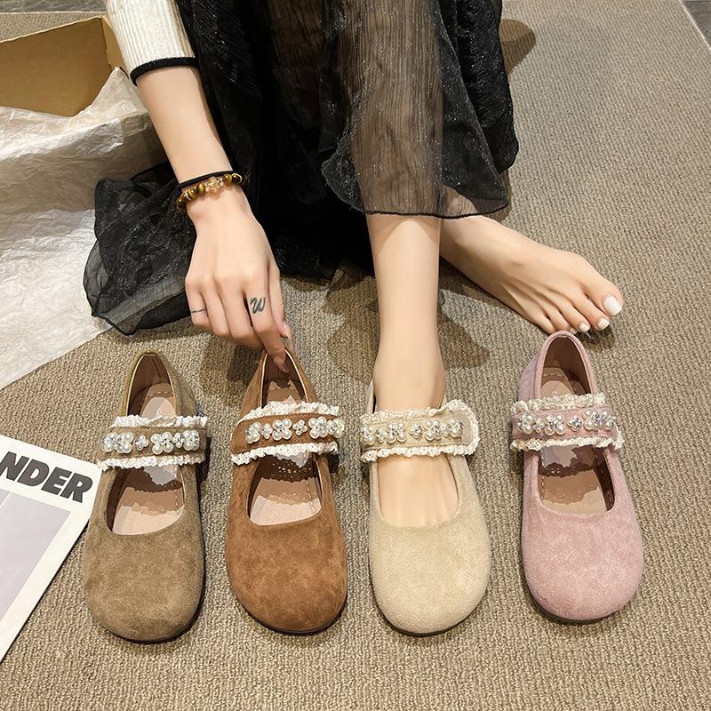 With pearl dress, outer wear single shoes versatile Mary Jane shoes women's sole with princess shoes retro women's soft skirt