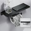Double Paper Holder with Shelf Black Grey Aluminum Wall Mounted Bathroom Kitchen WC Paper Towel Roll Rack Storage Tissue Holder