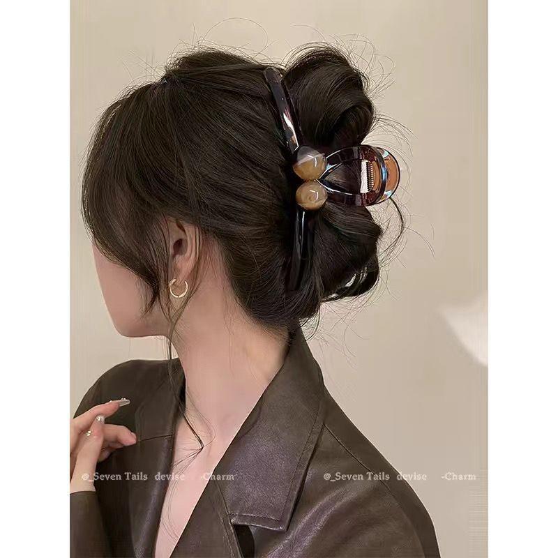 Elegant Coffee Color Pearl Hair Claw Large Shark Clip Thick Hair Back Head Fashion Women Hair Accessories