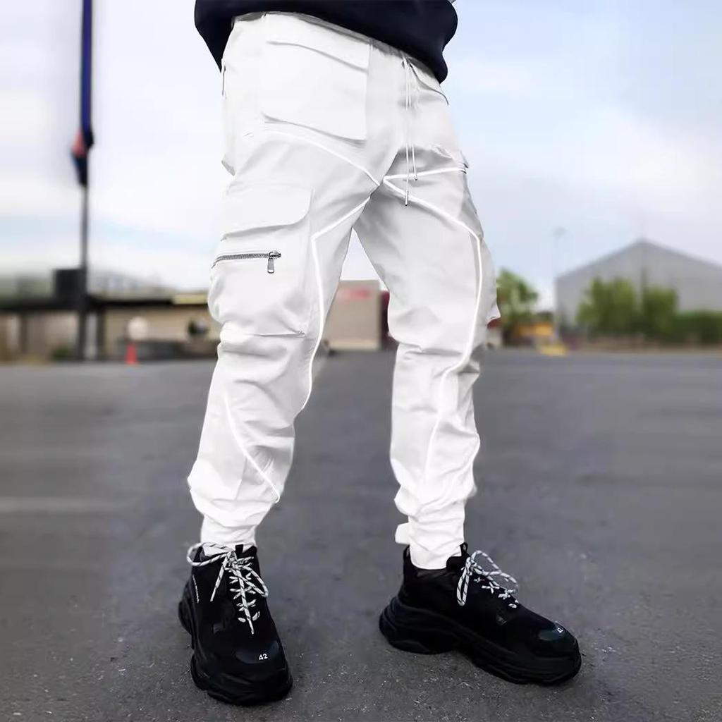 Joggers Kapsáčové kalhoty Reflexní pruh Módní Streetwear Hip Hop Tepláky Černá Bílá Patchwork Hipster Pánské kalhoty