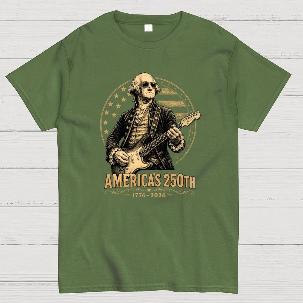 George Washington Guitar-USA 250th Anniversary Cotton Casual Cool Loose T-Shirt