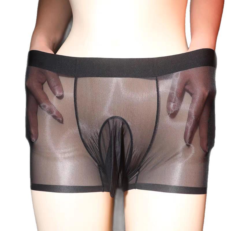 Herre Ice Silk Gjennomsiktig Truser med JJ-lomme Separasjon - Sexy, Oljete Naken Følelse, Pluss Størrelse Bokserundertøy