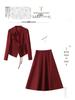 Red Elegant Women's Suit Set: Chic Waist-Slimming Shirt & Midi Skirt for Spring/Autumn 2025.