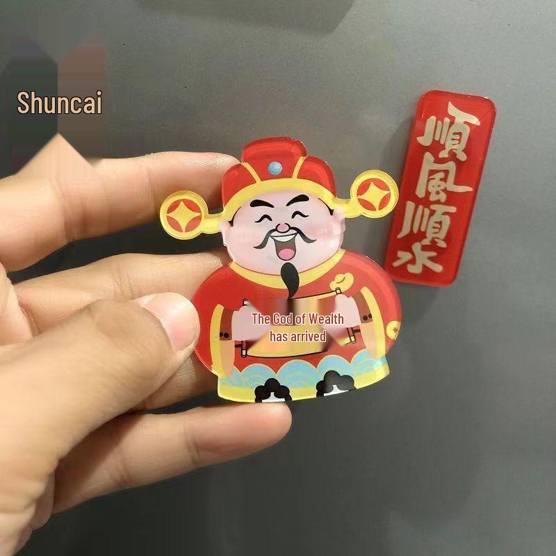 Caishen Neujahrs Acryl Kühlschrankmagnet Set: Dekoratives chinesisches Trendgeschenk