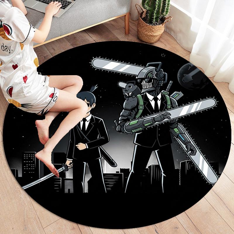 Chainsaw Man Round Area Rug Carpet Rug For Living Room Bedroom Sofa Playroom Decor Nonslip Floor Mat