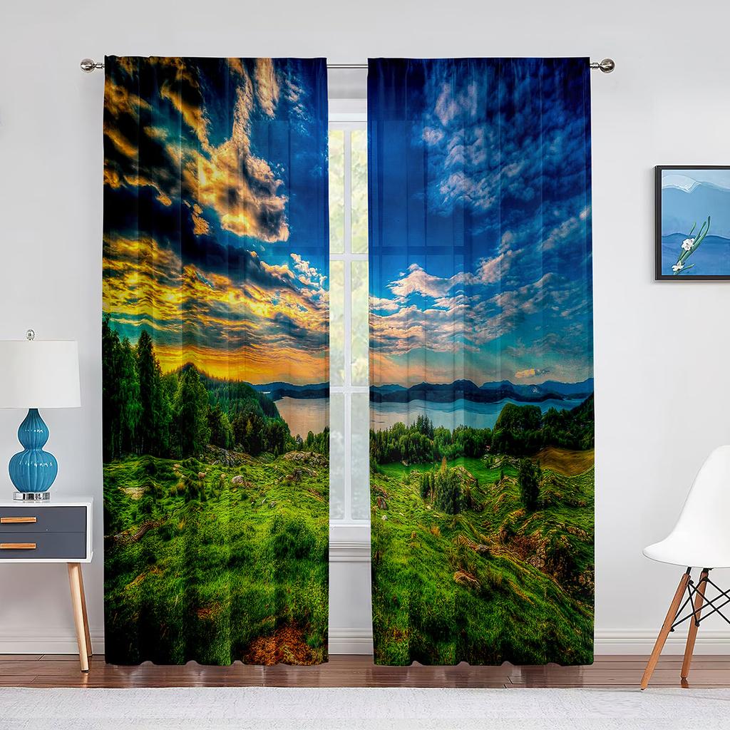 Gras Blumenfeld Berglandschaft Natur Tüll Vorhänge für Wohnzimmer Chiffon Transparent Voile Küche Schlafzimmer Vorhang Drapierungen