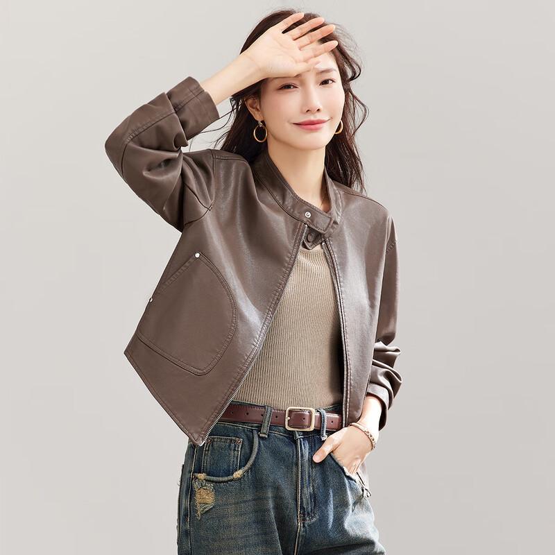 

TERRE BLEUE Women s Retro Biker Faux Leather Jacket L