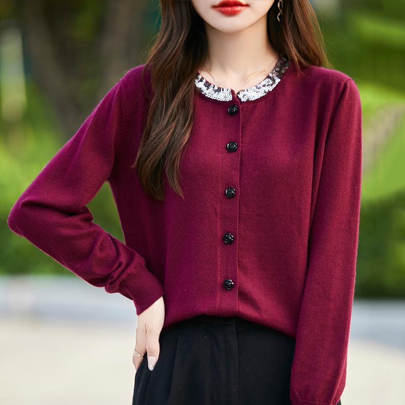 Women's Cashmere Cardigan Qinghe Cashmere 50% Wool 50% Silk Women's Autumn and Winter Cashmere Cardigan Soft and Warm