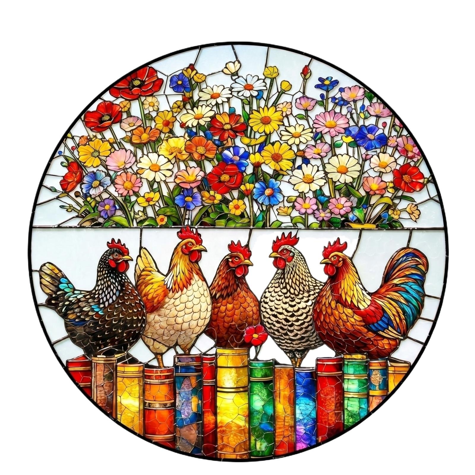 

3-Layer 2D Acrylic Puzzle Sun Catcher Window Decoration Featuring Floral and Rooster Design with 2mm Single Layer Acrylic Pieces for Indoor Display One Size