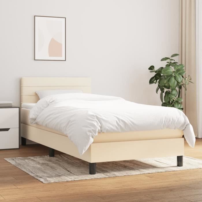 3140102 vidaXL Lit à sommier tapissier et matelas Crème 90x190 cm Tissu
