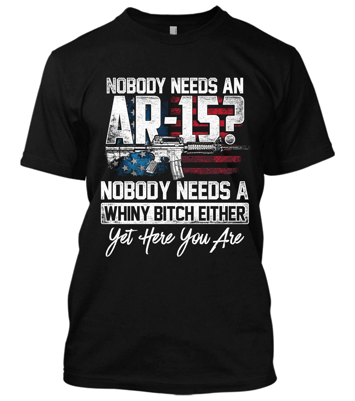 Nobody Needs An AR-15 New Men s Shirt American Flag Pro Gun Bullet Riffle Weapon M