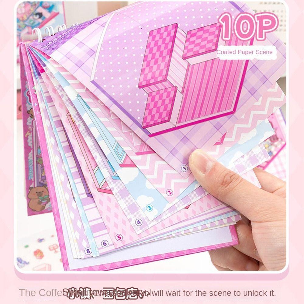 Cartoon 3D Stickers Scene Set Capybara Cabin Scene Decorative Decals  Girl