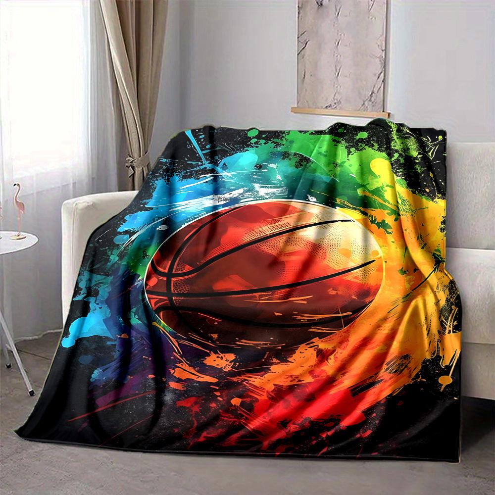 1pc Basketball Colors Blanket, Lightweight Flannel Throw Blanket for Sofa, Bed, Travel, Camping, Living Room, Office, Couch082