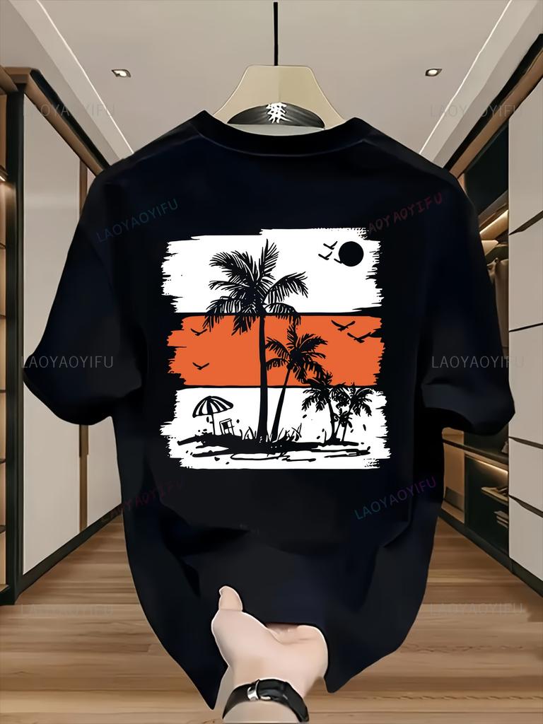 Tropical Graphic Shortsleev TShirt Vibrant Palm Tree Sunset Design Casual Oneck Summer Streetwear Harajuku Casual Unique Tee
