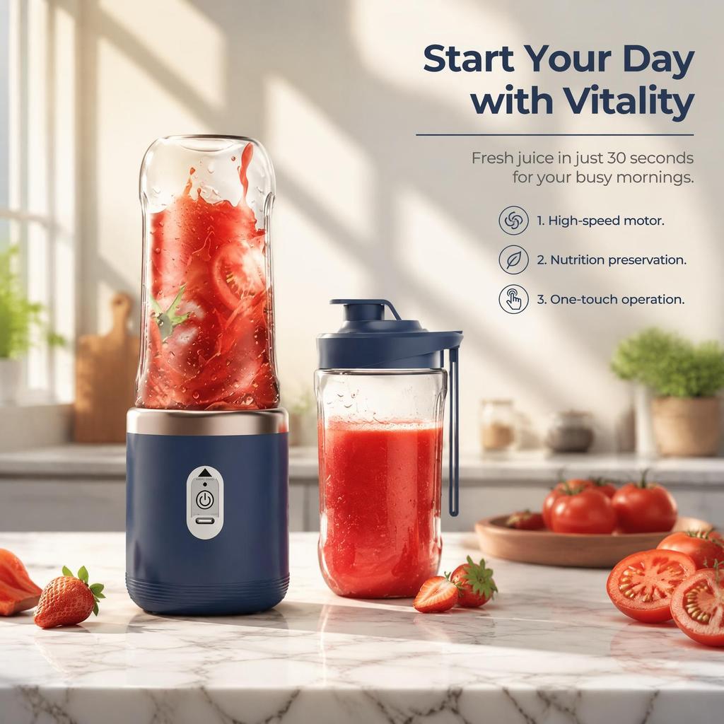 400ml Portable Electric Juicer 6 Blades Fruit Juice Cup USB Rechargeable Automatic Small Juicer Smoothie Blender Machine Food Processor
